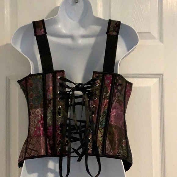 Multicolor Shimmery Nightclub Boned Adjustable Sexy Lace Up Bustier Corset Top L - Picture 4 of 7